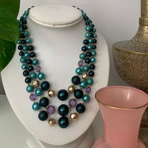 Vintage pearlescent blue bead adjustable necklace